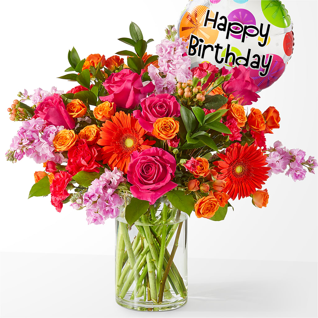 Fiesta Bouquet with Birthday Balloon – For Get Me Not Florist, Williamston NC
