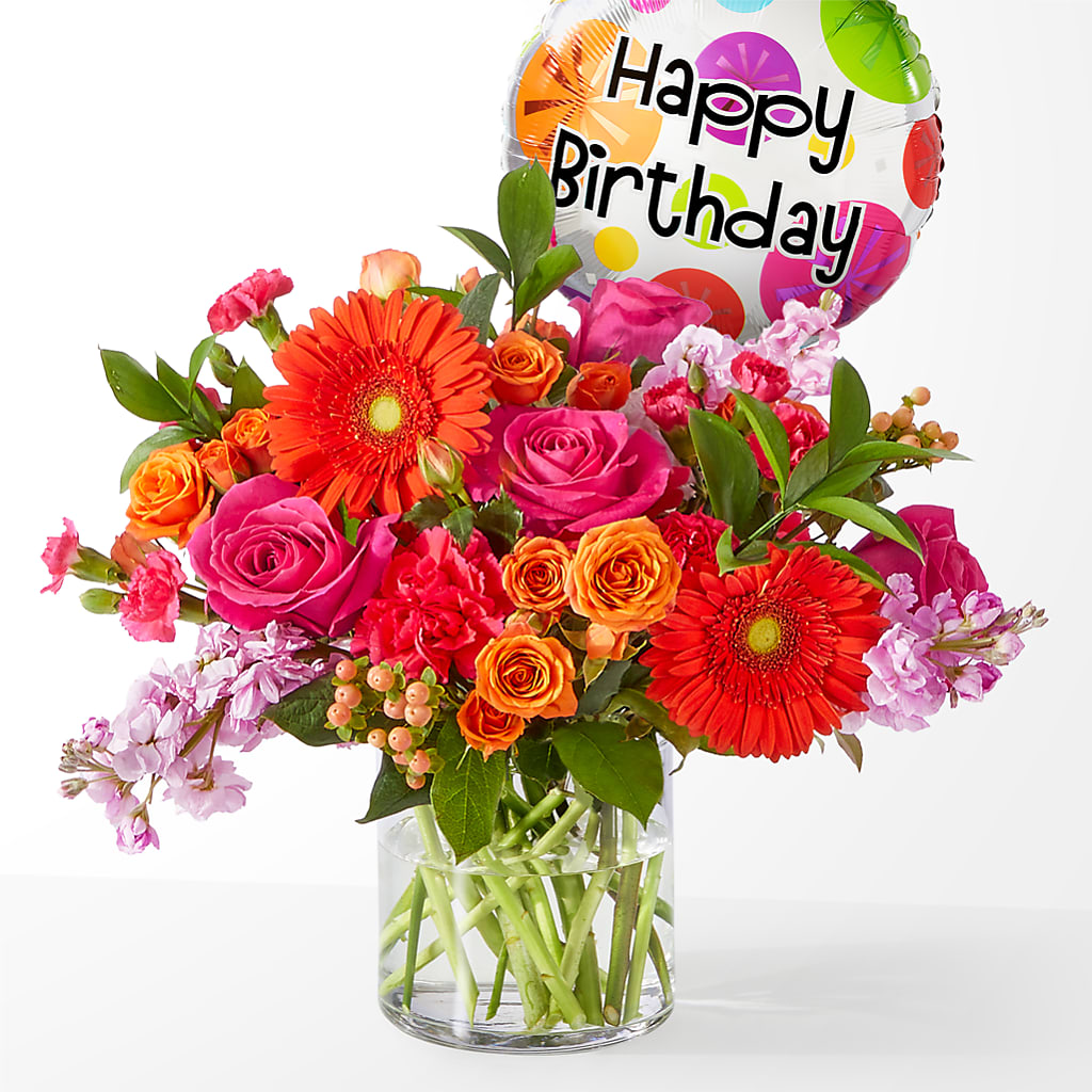 Fiesta Bouquet with Birthday Balloon – For Get Me Not Florist, Williamston NC