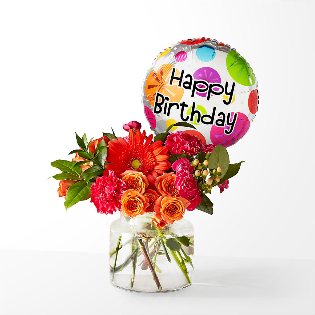 Fiesta Bouquet with Birthday Balloon – For Get Me Not Florist, Williamston NC