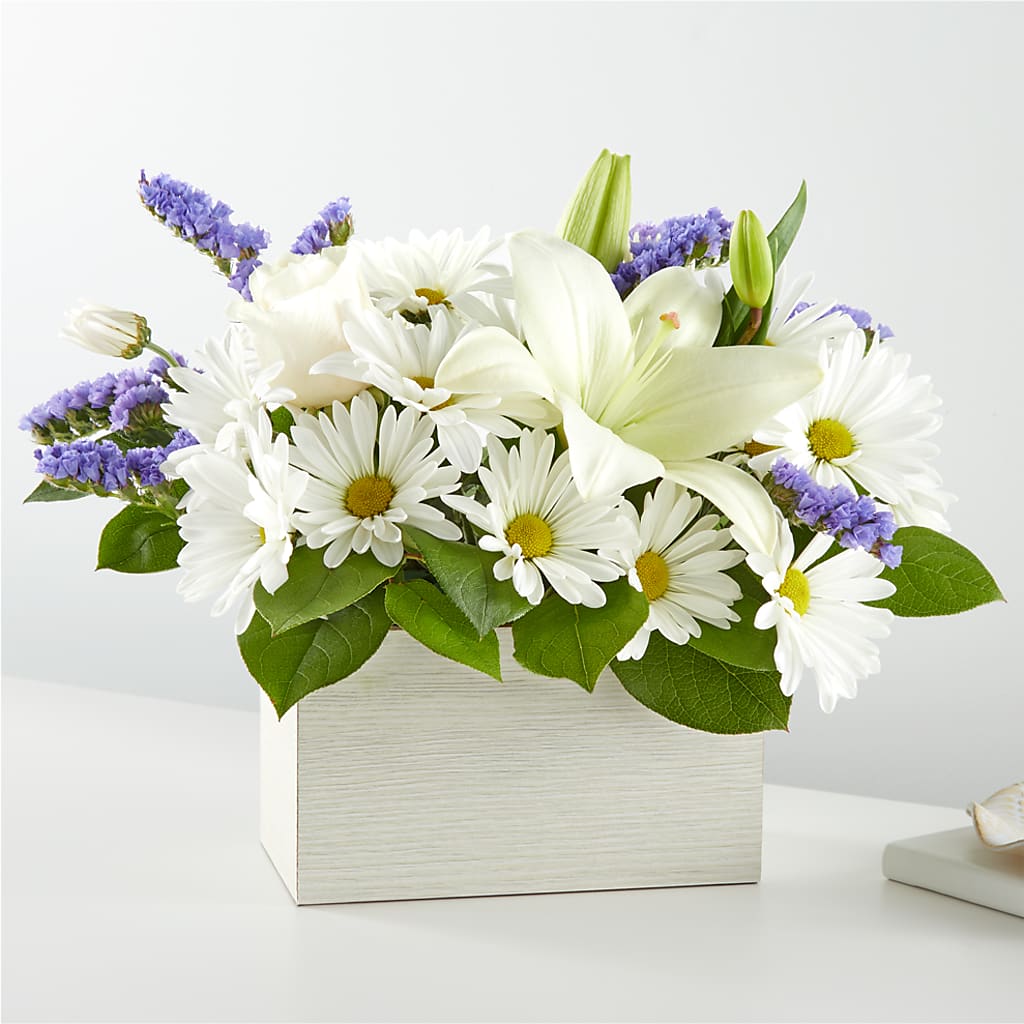 Beyond Blue Box Bouquet – For Get Me Not Florist, Williamston NC
