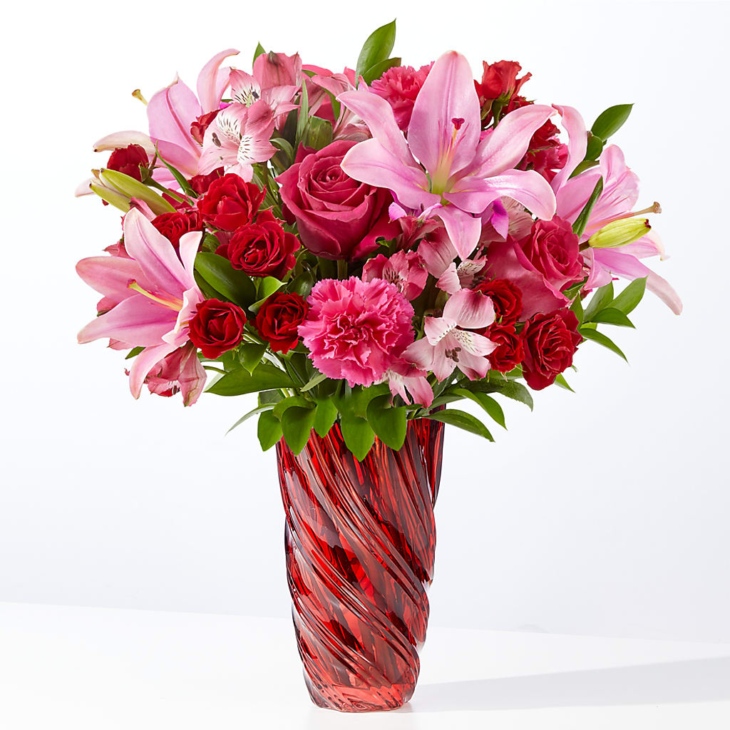 In Love Bouquet with Luxe Swirl Vase – For Get Me Not Florist, Williamston NC