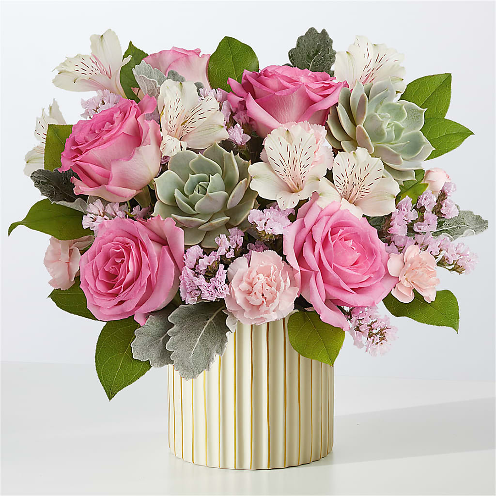 Dusty Rose Bouquet with Ivory Vase – For Get Me Not Florist, Williamston NC