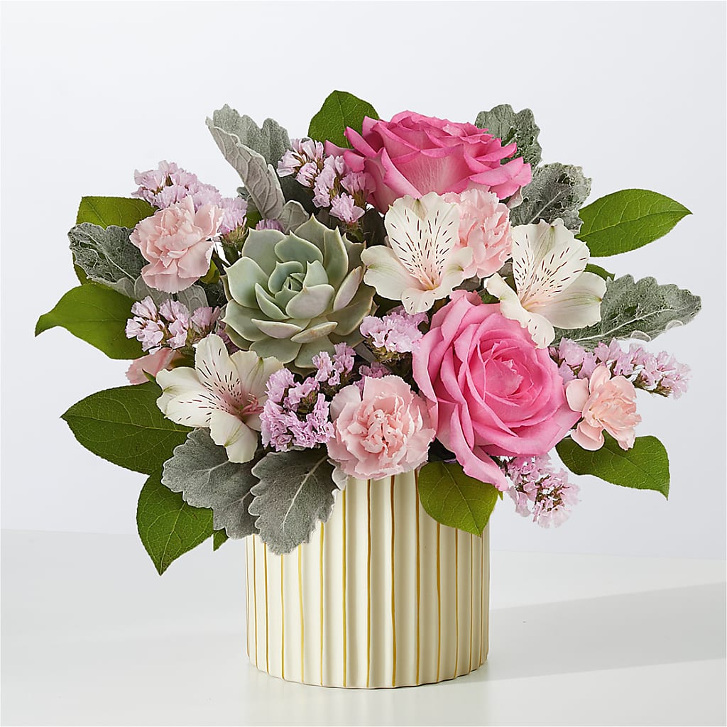 Dusty Rose Bouquet with Ivory Vase – For Get Me Not Florist, Williamston NC
