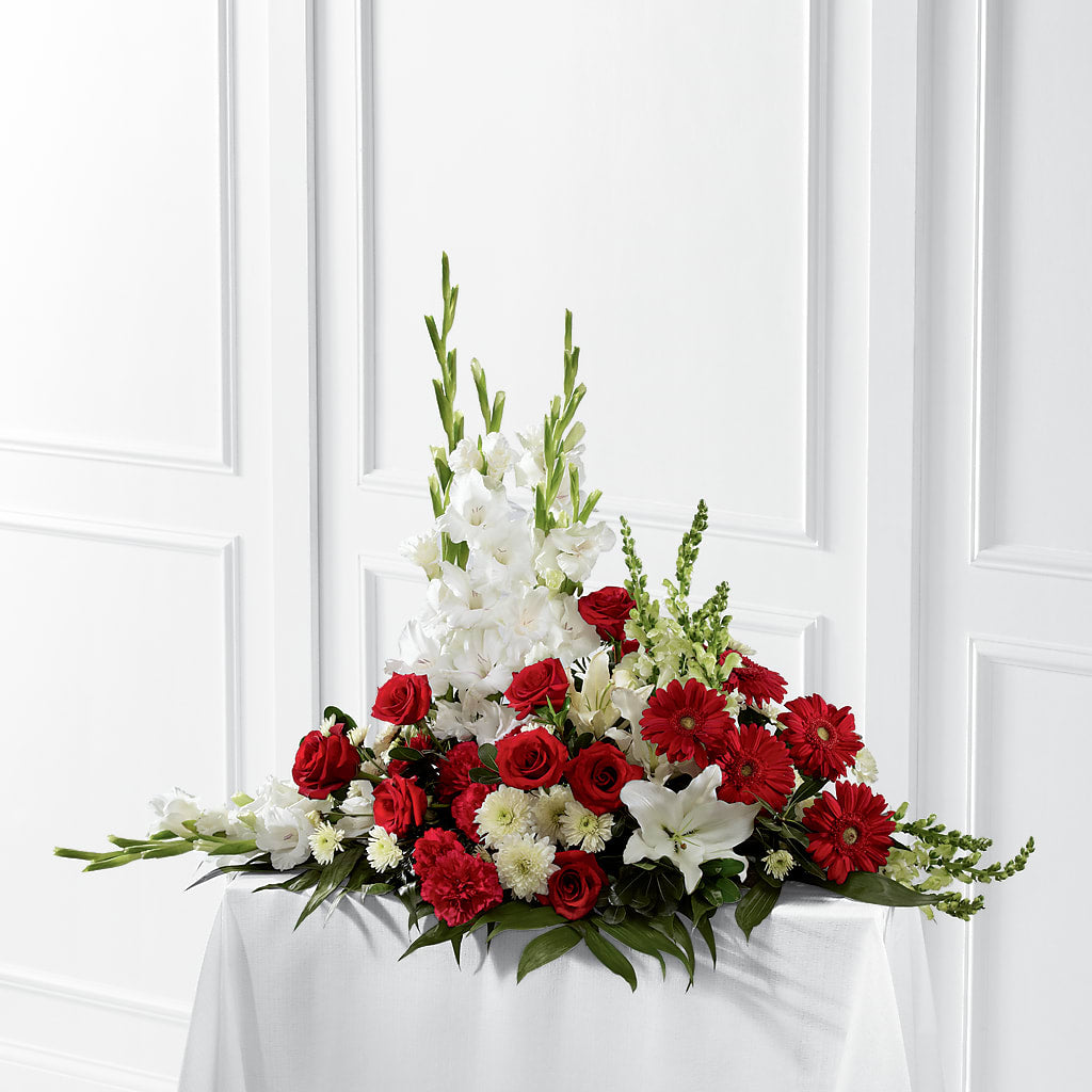 Crimson & White Arrangement – For Get Me Not Florist, Williamston NC