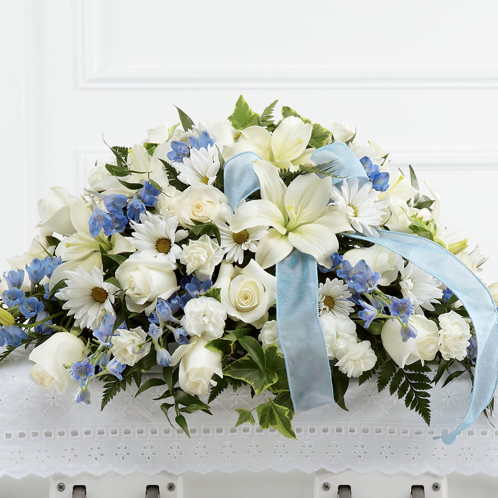 Tender Treasure Casket Spray – For Get Me Not Florist, Williamston NC