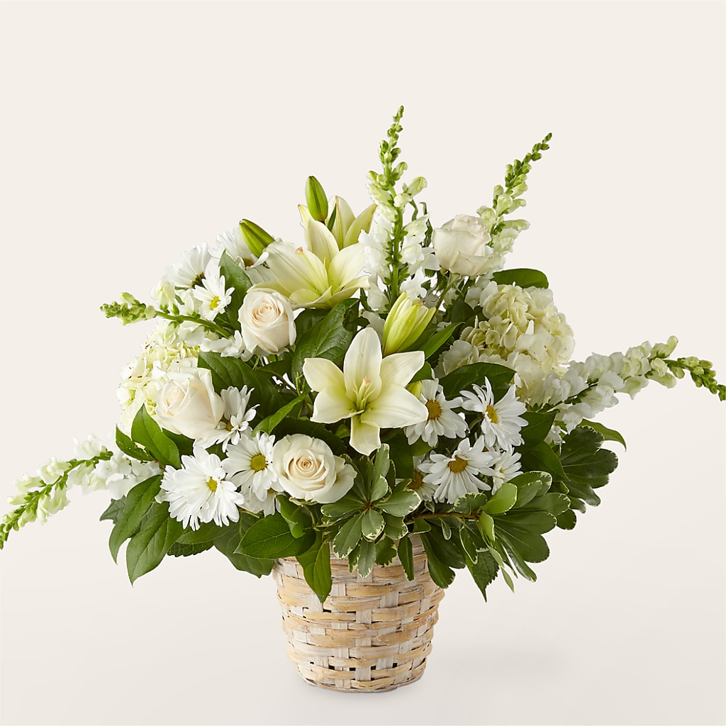 Ivory Elegance Floral Basket – For Get Me Not Florist, Williamston NC