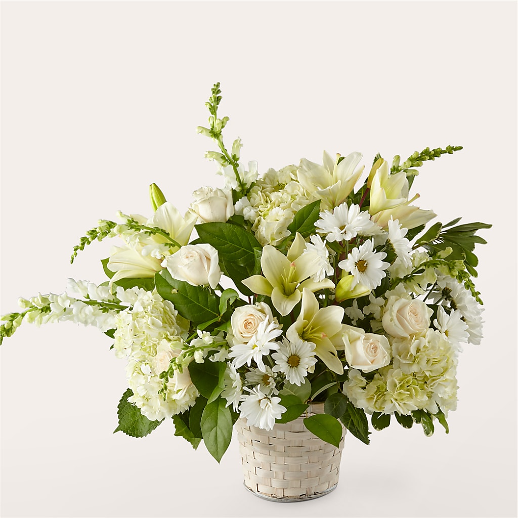 Ivory Elegance Floral Basket – For Get Me Not Florist, Williamston NC
