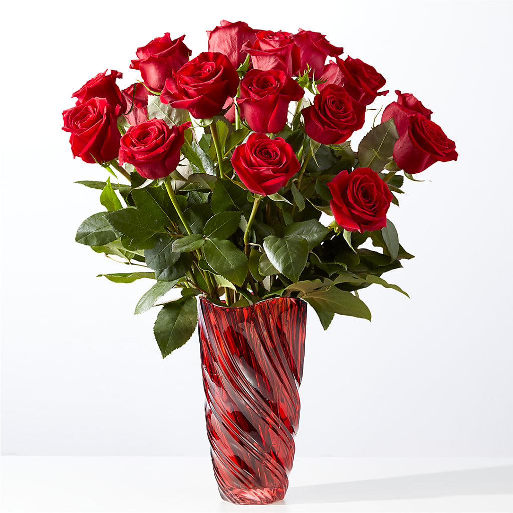 Classic Love Red Rose Bouquet with Luxe Swirl Vase – For Get Me Not Florist, Williamston NC
