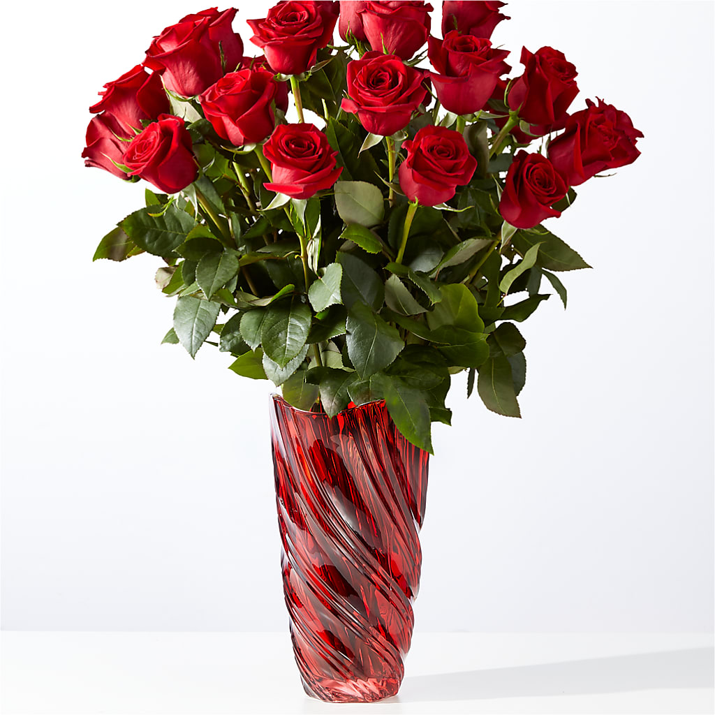 Classic Love Red Rose Bouquet with Luxe Swirl Vase – For Get Me Not Florist, Williamston NC