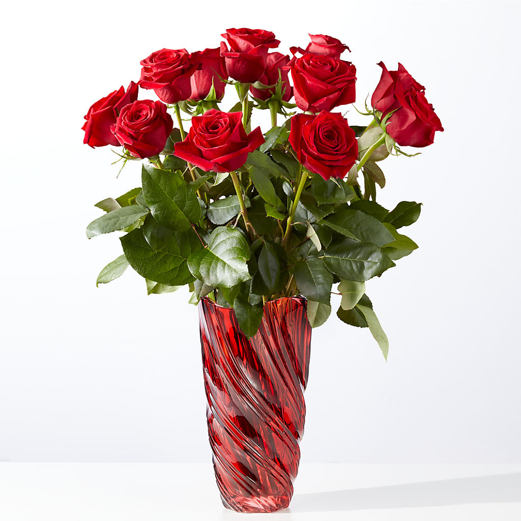 Classic Love Red Rose Bouquet with Luxe Swirl Vase – For Get Me Not Florist, Williamston NC