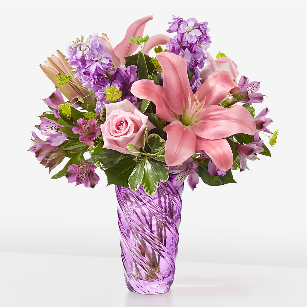 Precious Petals Bouquet with Luxe Swirl Vase – For Get Me Not Florist, Williamston NC