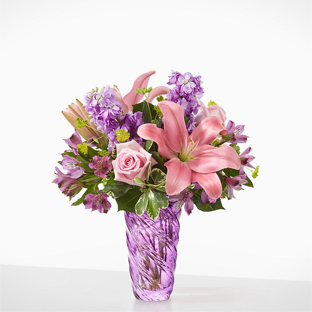 Precious Petals Bouquet with Luxe Swirl Vase – For Get Me Not Florist, Williamston NC