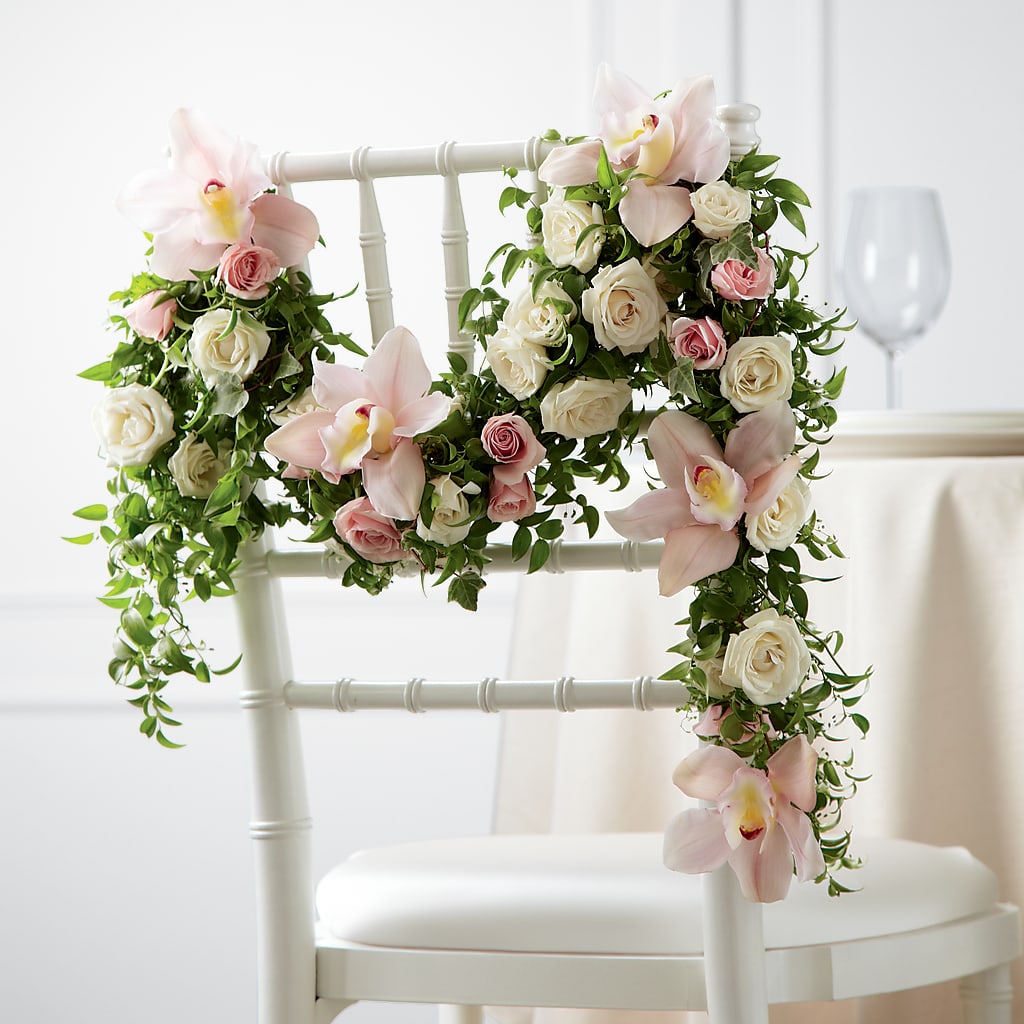 Orchid Rose Chair Décor – For Get Me Not Florist, Williamston NC