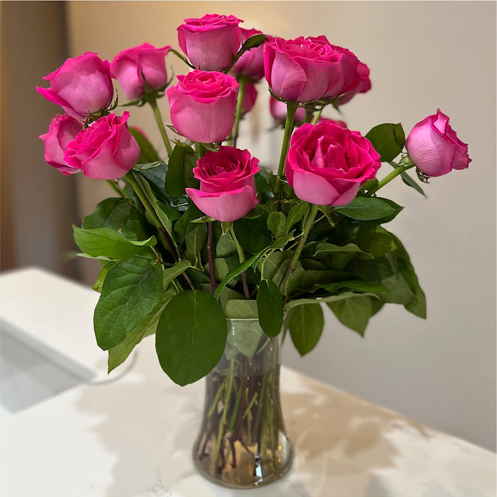 Long Stem Pink Rose Bouquet –  For Get Me Not Florist, Williamston NC