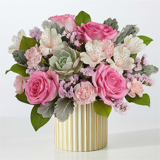 Dusty Rose Bouquet with Ivory Vase –  For Get Me Not Florist, Williamston NC
