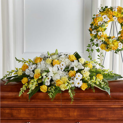Golden Harmony Casket Spray –  For Get Me Not Florist, Williamston NC