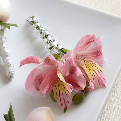 Pink Peruvian Lily Boutonniere –  For Get Me Not Florist, Williamston NC