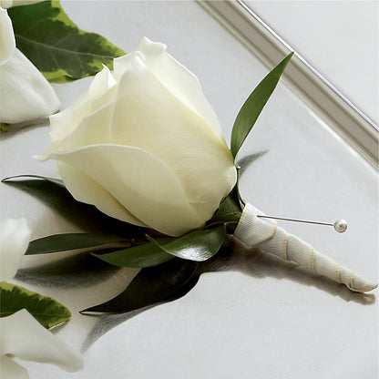 White Rose Boutonniere –  For Get Me Not Florist, Williamston NC