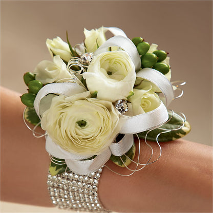 White Wedding Corsage –  For Get Me Not Florist, Williamston NC